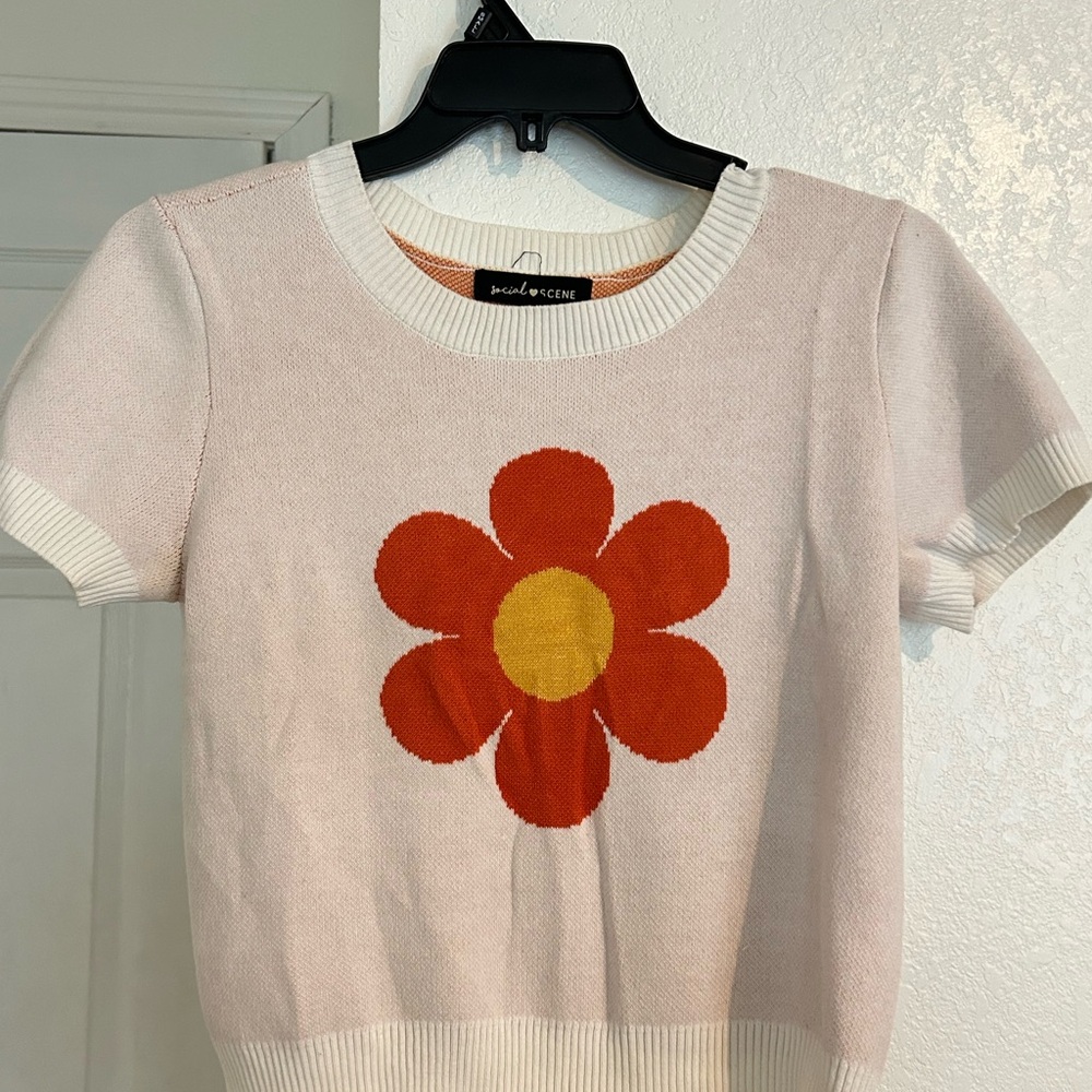 Women's Pink Sweatshirt with Orange Flower
